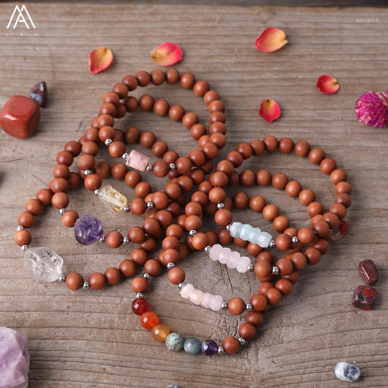 

Charm Bracelets Natural Citrines Amethysts Pink Quartz Chunky Beads 8mm Sandalwood Prayer Elastic String Bracelet Mala Meditation Bracelet1
