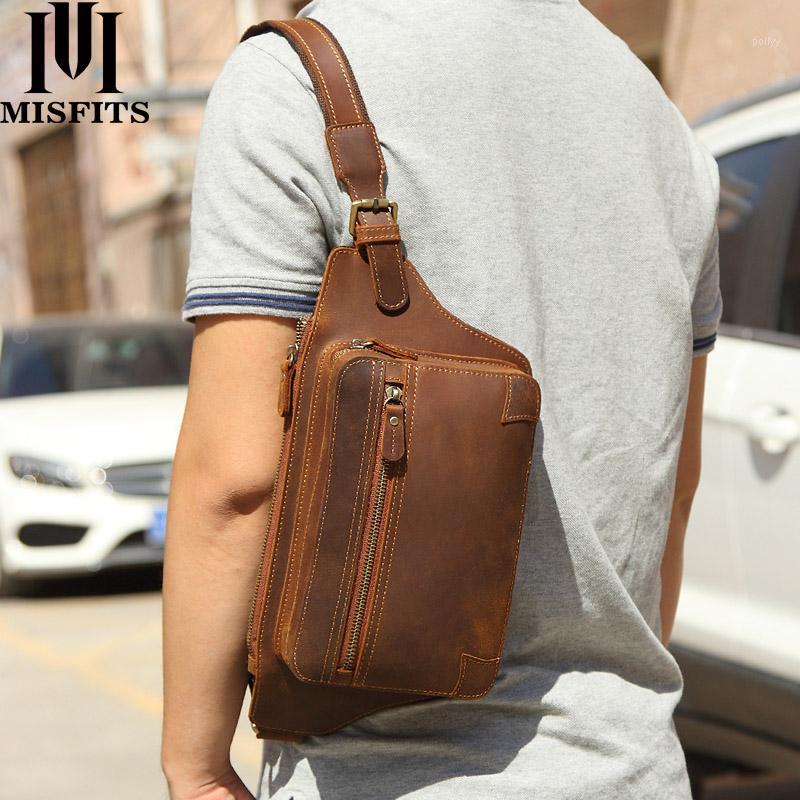 

Quenya new vintage genuine crazy horse leather chest Bag men waist Packs crossbody shoulder messenger bag for male1, Brown