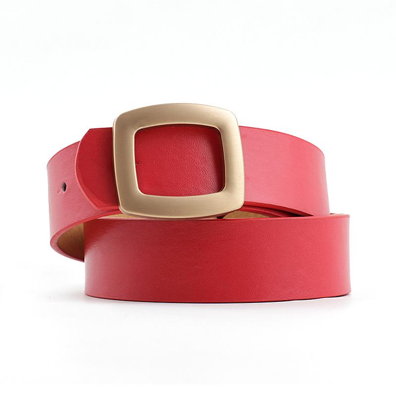 

2020 New Women's Pink Red White Black Brown Wide Leather Waist Belt Female Strap Ladies Gold Square Buckle Belts for Women Jeans