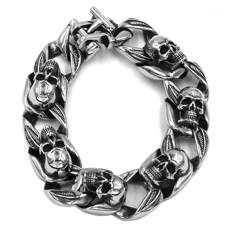 

Gothic Biker Skull Bracelet Stainless Steel Titanium Jewelry Punk Cool Skull Motorc Biker Mens Boys Bracelet Wholesale 351B1