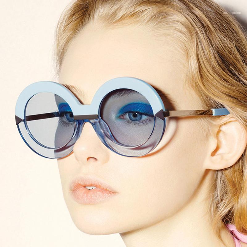 

Wholesale-2016 New Women Round Sunglasses Hollywood Pool Sea Blue Female Fashion Oversize Arrow Mirror Glasses Oculos UV4001