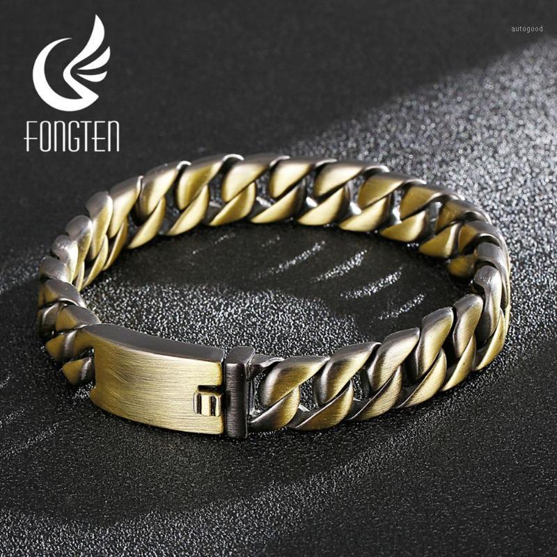 

Charm Bracelets Fongten Vintage Old Metal Gold Cuban Link Chain Bracelet Men's Punk Wrist Band Stainless Steel Gothic Viking Male Acces