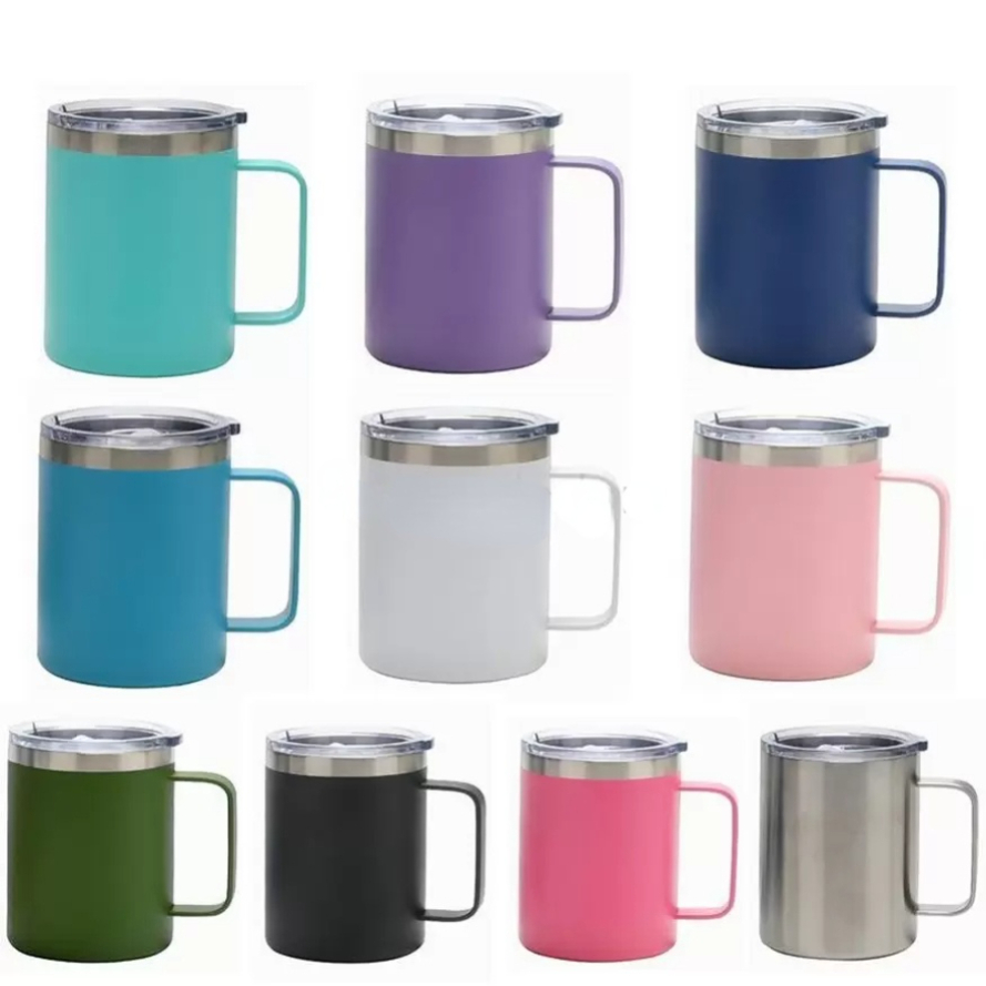 

12oz Stainless Steel Mugs 12OZ Beer Cup with Handle Sealing Lid Double Walled Insulated Tea Coffee Mugs Outdoor Travel Cup 10 Colors Xu 0128