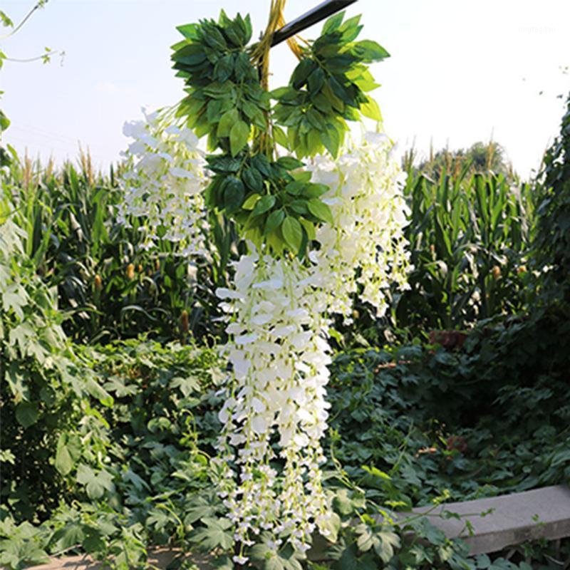 

Garden Romantic Wisteria Bouquet Artificial Flower Fabric Plants Hanging Wedding Party Rattan Strip Crafts Vine Home Decor1, Green