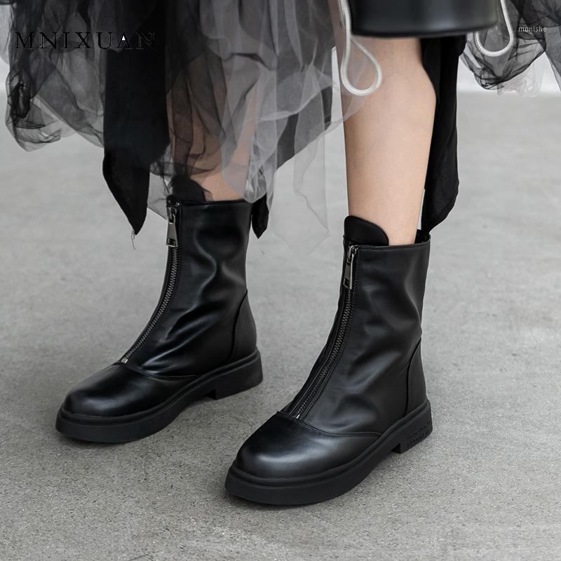 

MNIXUAN Handmade 2020 autumn winter new round toe women shoes western ankle boots Black Booties block heels short boots big size1, Beige