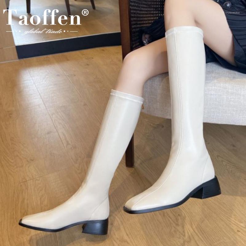 

TAOFFEN Women Knee Boots Square Toe Thick Heel Zipper Shoes Winter Warm Boots Women Fashion Party Footwear Size 34-391, Black