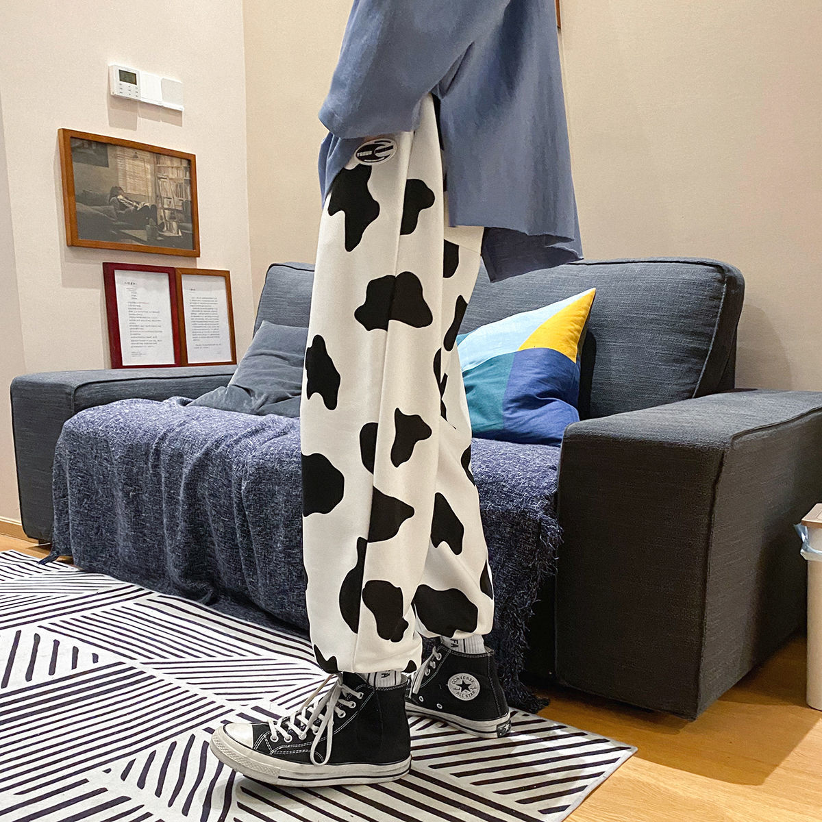 

Trousers 2021 Male New Spring Printed Straight-line Sweatpants Drawstring Youth Men's Clothes 0ZM6, White k719