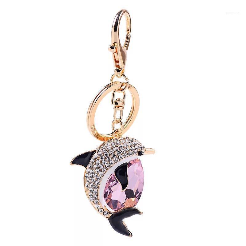 

New Fashion Cute Crystal Dolphin Keychain Exquisite Rhinestone Dolphin Car Key Rings Female Bags Pendant Accessories Key Chains1
