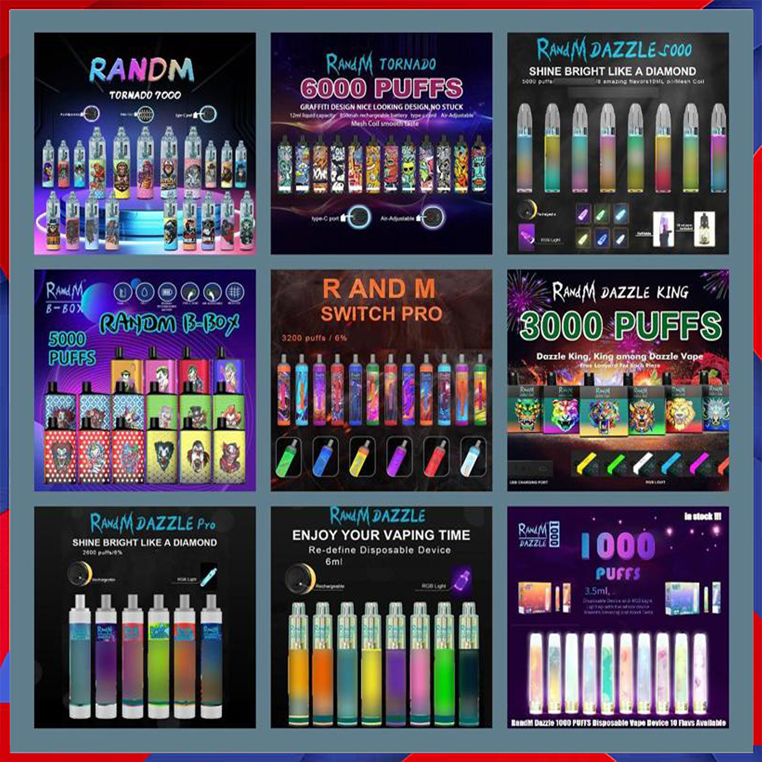 

100% Original E Cigarettes RandM Dazzle Switch Pro B Box Tornado Ghost Disposable Vape king 1000 2000 2600 3200 4000 5000 6000 7000Puffs Aut