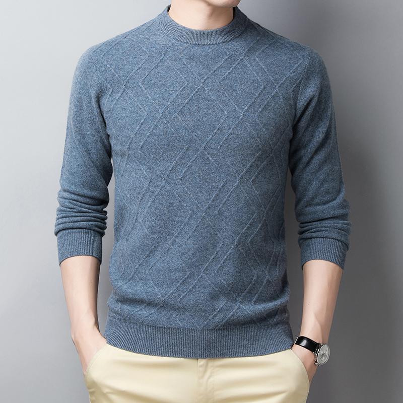 

Men' Winter O-Neck 100% Cashmere Sweater Knitted Pullover Autumn Casual Fashion Soft Long Sleeve Pure Wool Jumpers, Blue