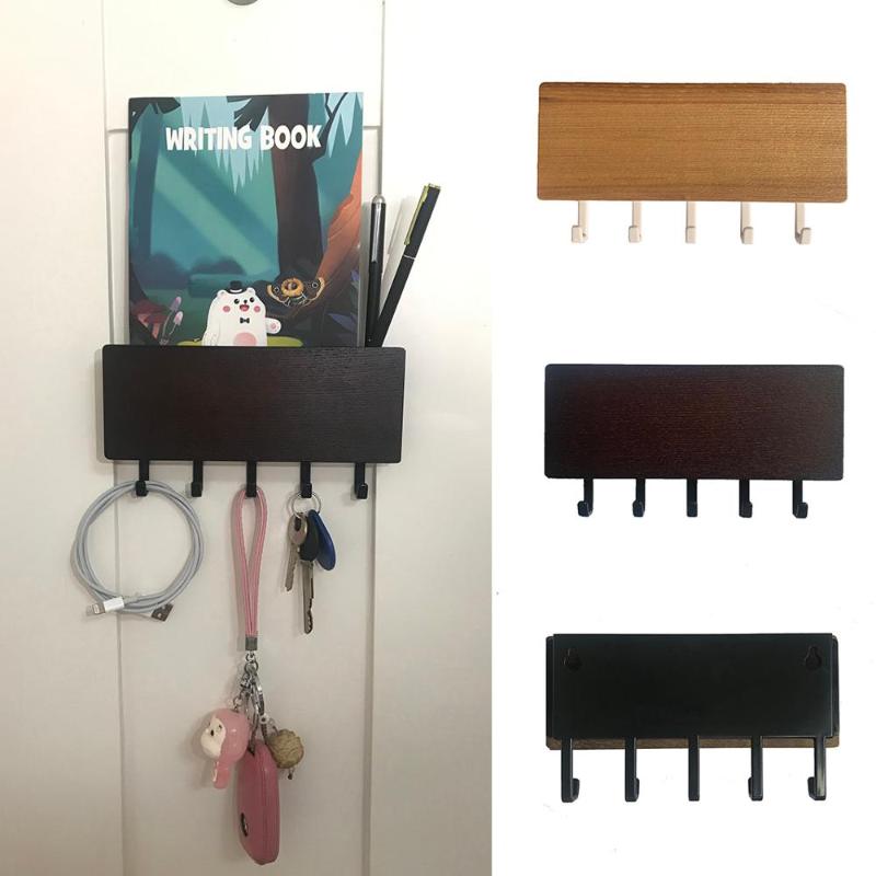 

Door Hanging Wooden Hooks Decorative Wall Shelf Sundries Storage Box Prateleira Hanger Organizer Key Rack Holder Wood Wall Shelf