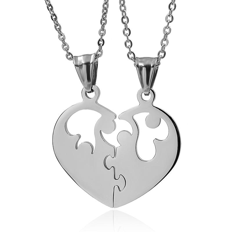 

Pendant Necklaces CHIMDOU 1 Pair Romantic Couple Lovers Pendants Silver Color Stainless Steel Heart Puzzle For Valentine Gift