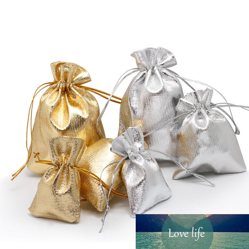 

100pc Shiny Jewelry Packing Gold Silver Color Foil Cloth Drawstring Velvet Bag 7x9 9x12 11x16 13x18 Wedding Gift Bags & Pouches