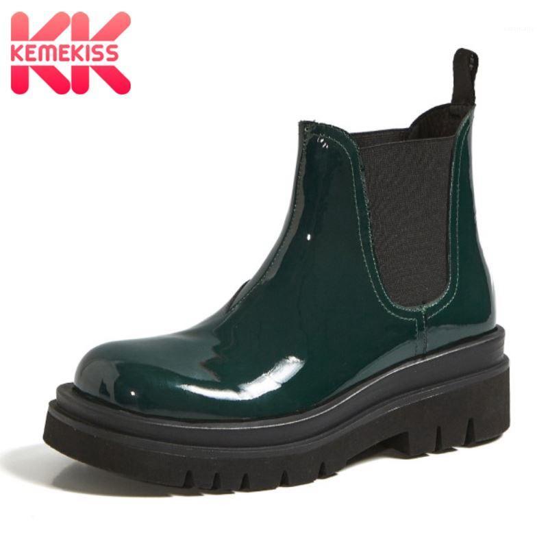 

KemeKiss Woman Ankle Boots Patent Real Leather Thick Bottom Woman Winter Autumn Shoes Fashion Short Boots Size 34-431, Black