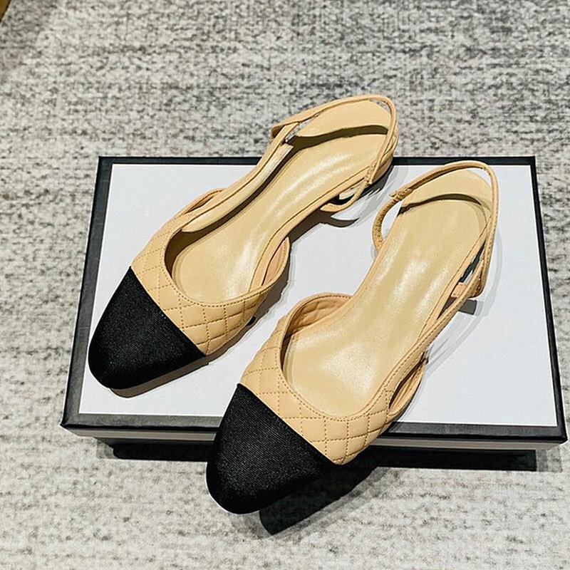 

Spring Summer Women's Shoes Size 5-9 Color Matching Black Apricot Plaid Pearl Sandals Baotou High Heels Skirts Wearing Shoes, Black pump