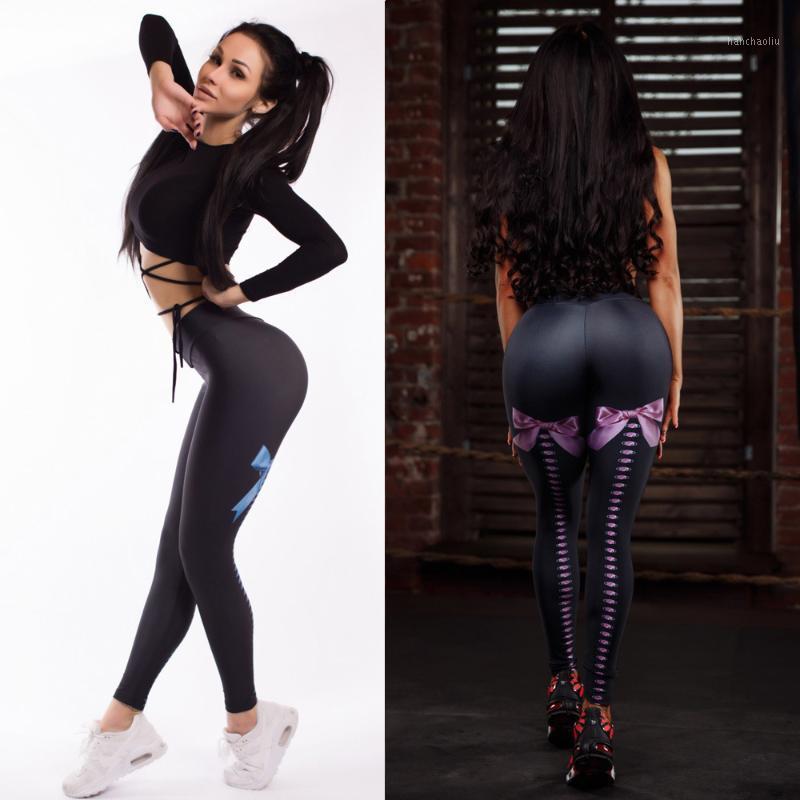 

New bow digital printing running fitness pants hip lifting elastic high waist Yoga Pants sexy Leggings1, 5009-blue