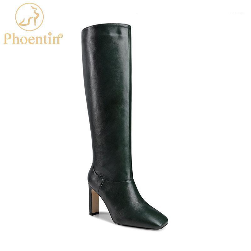 

Phoentin High Knee Boots for Woman Autumn Winter Fashion Long Boot high heels female slip-on shoes Green Brown FT12861, Black