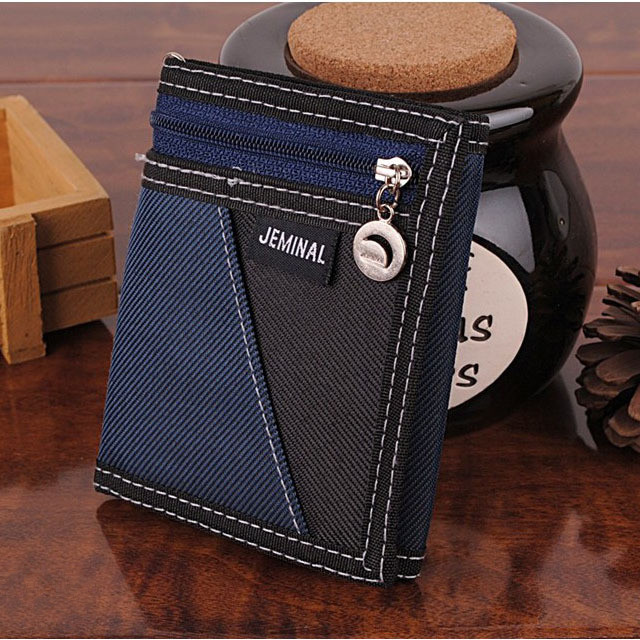 

Factory wholesale mens wallets simple folding canvas wallet college wind Joker anti-theft chain leathers coin purse retro contrast color men fabric purses, Grey(boutique box)