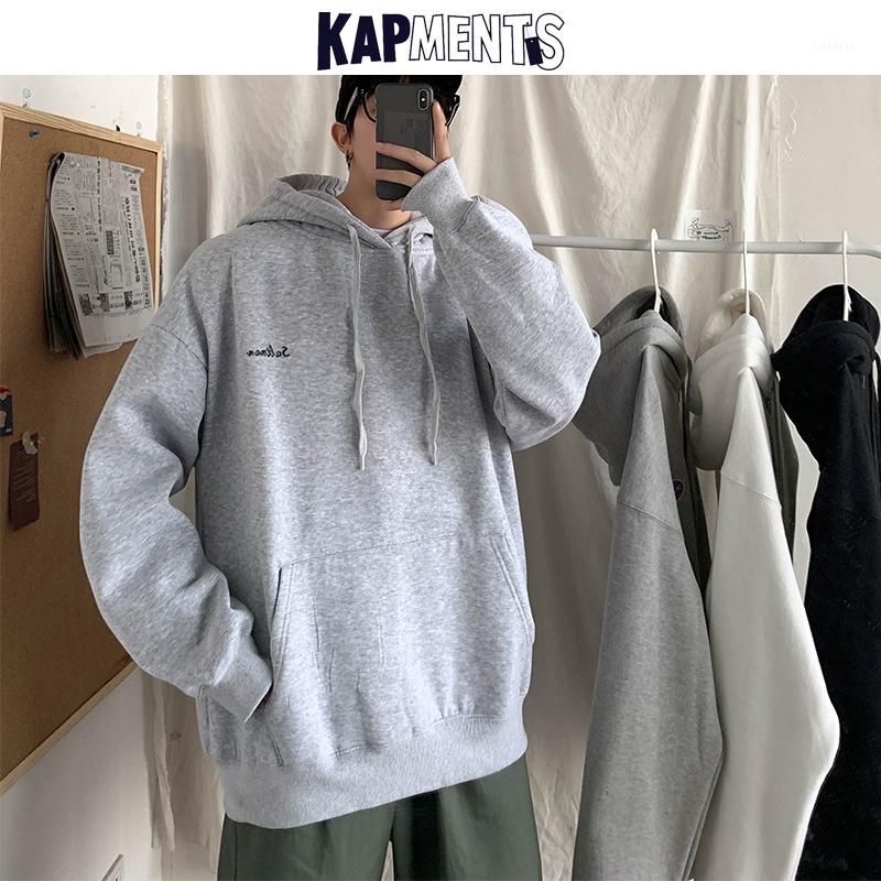 

KAPMENTS Harajuku Hip Hop Hooded Hoodies For Men 2020 Couple Fashions Streetwear Sweatshirts Male Desginer Loose Solid Clothing1, Black