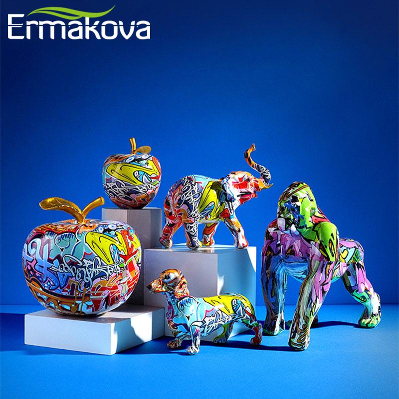 

ERMAKOVA Nordic Painting Graffiti Chihuahua Pug Gorilla Sculpture Figurine Art Elephant Statue Creative Resin Crafts Home Decor