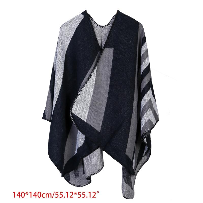 

Women Open Front Poncho Cape Color Block Striped Shawl Wrap Oversize Cardigan