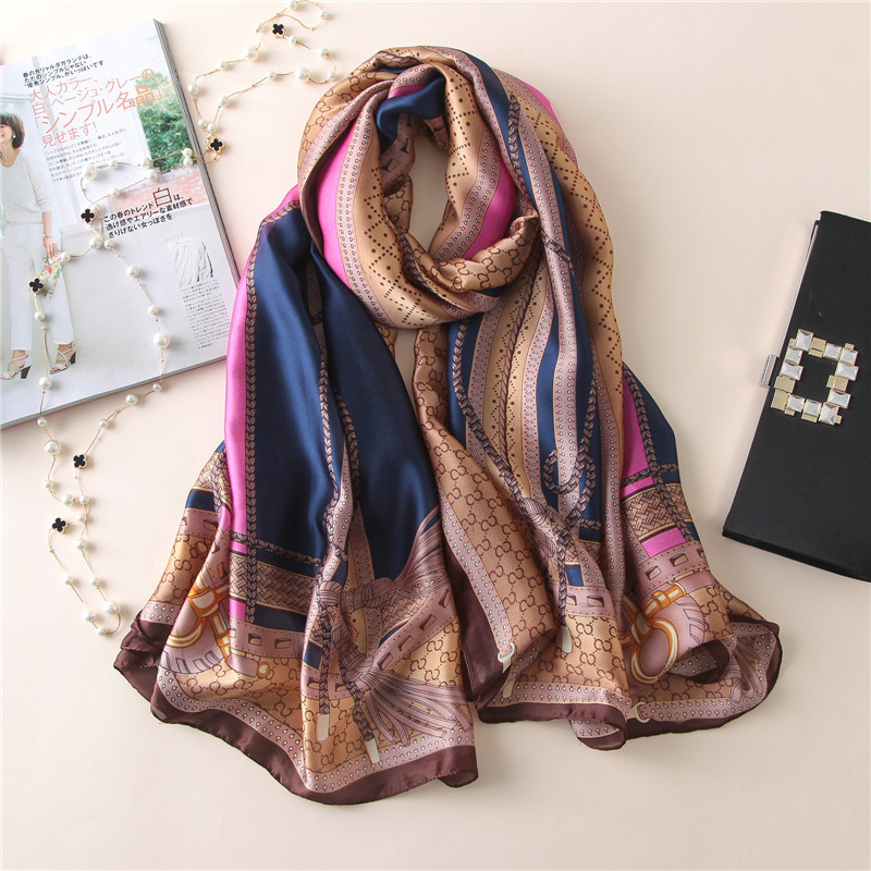 

Summer Women Scarf Silk ScarvesFemale Shawls Foulard Beach cover-ups Waps Long Prints Bandana Ladies Pareo hijab scarf 2019X1016, Blue;gray
