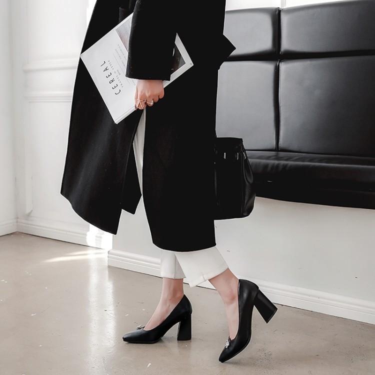 

Oversized - ladies high heels women shoes woman pumps Printed water drill with shallow cut thick heel, Black