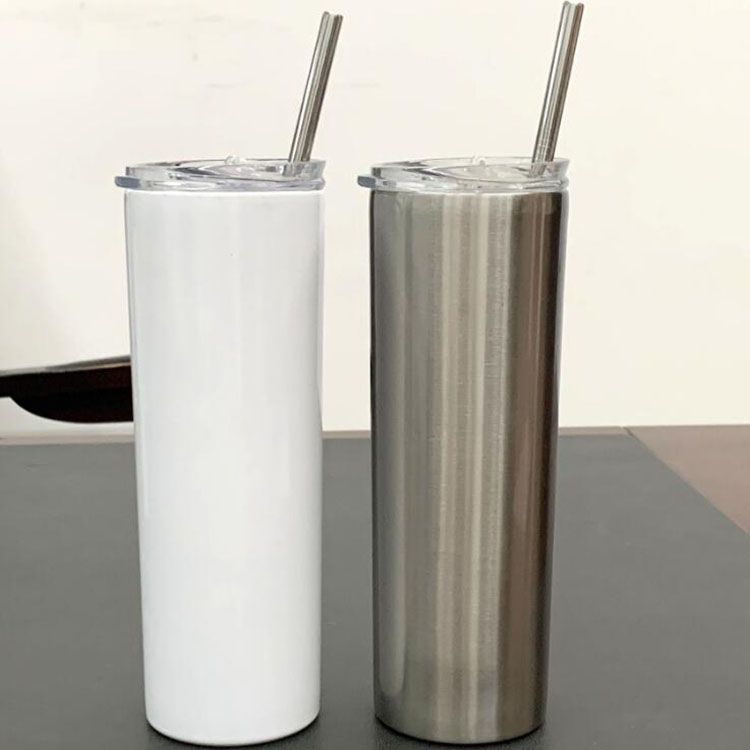 

instock DIY 20oz Sublimartion Straight tumblers with Steel Straw seal lid Stainless Steel tumbler Coffee Mug Sublimation Blanks Water Bottle, Silve