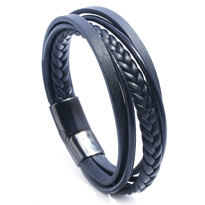

Retro Mens Leather braided Bracelet multilayer stainless steel Clasp bracelets fashion jewelry will and sandy gift, Golden;silver