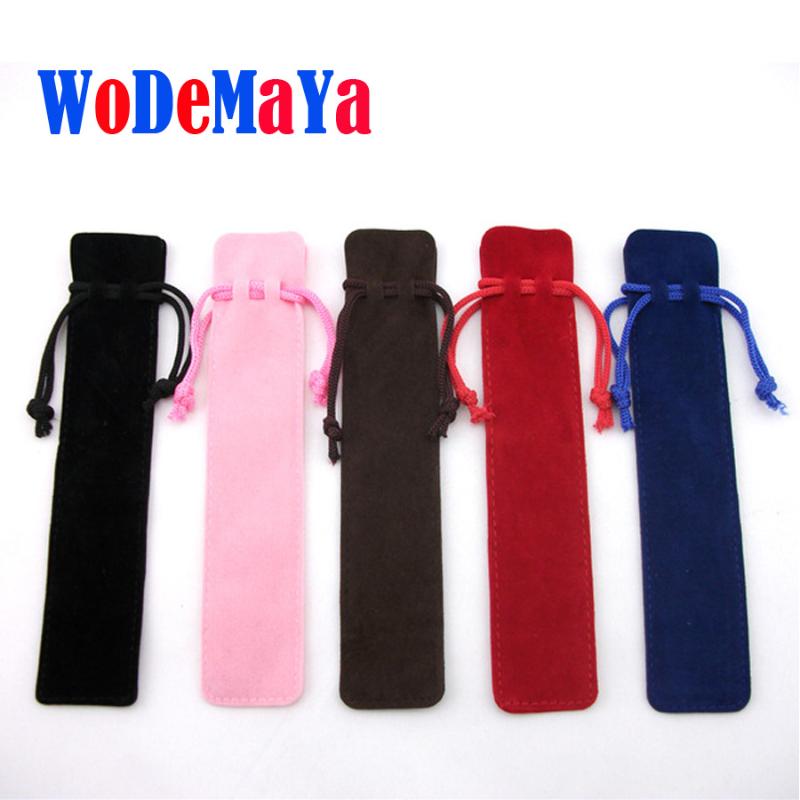 

50pcs/lot velvet pen bag pen pouch case with rope black blue red pink brown colors Wholesale