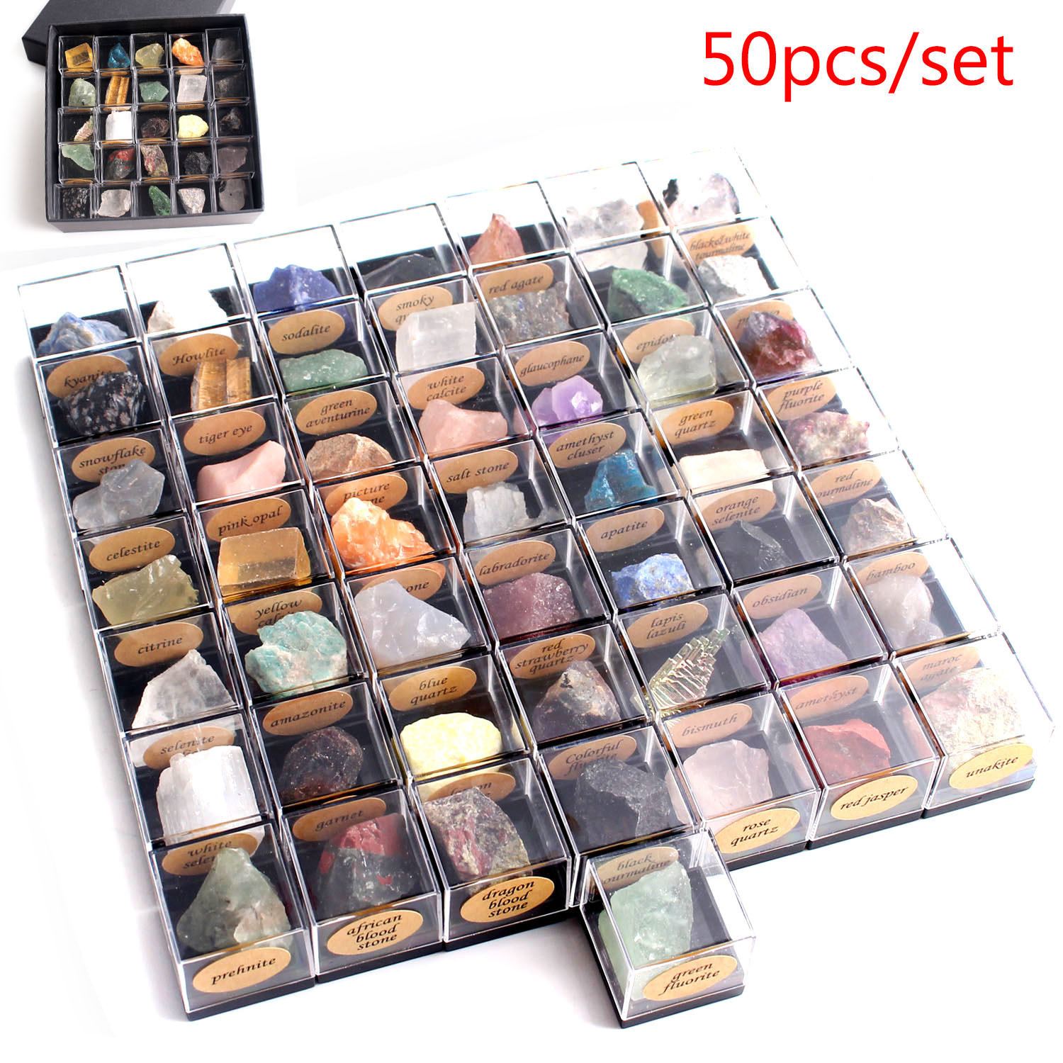 

50Pcs Natural Raw Crystal Set Rough Gems Original Stone Gravel Mineral Specimen Healing Birthday Educational Gift With Free Box 201125