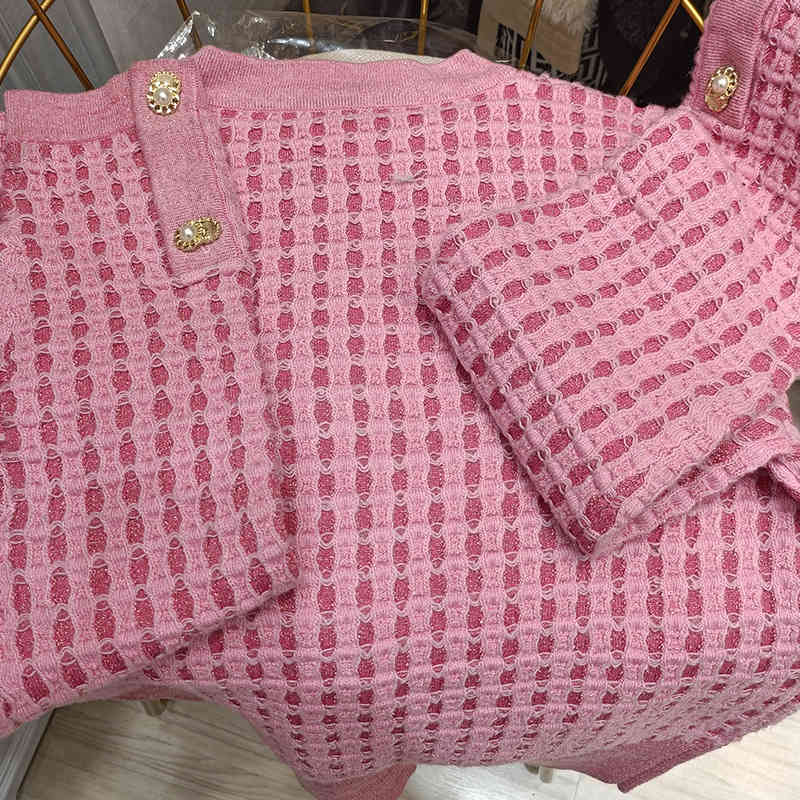 

Women' Sweaters Milan Style Spring Summer Brand Same Crew Neck Cardigan Print Regular Short Sleeve Women Clothes xue DQXP, Pink