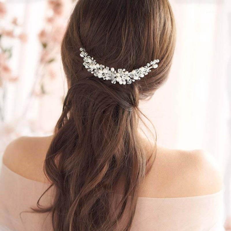 

Bridal Wedding Hair Accessories Pearl Crystal Combs Hairpins Clips Headbands For Women Jewelry Gift FORSEVEN & Barrettes, Golden;silver