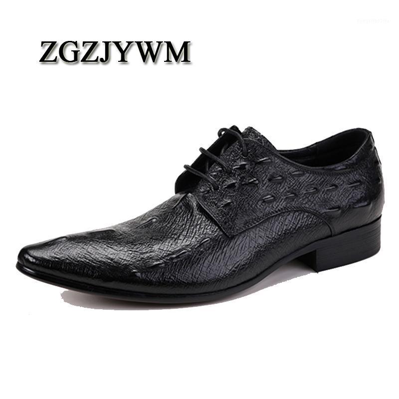 

ZGZJYWM Fashion Comfortable Brand Design Men's Crocodile Pattern Genuine Leather Lace-Up Pointed Toe Oxford Casual Brogue Shoes1, Black