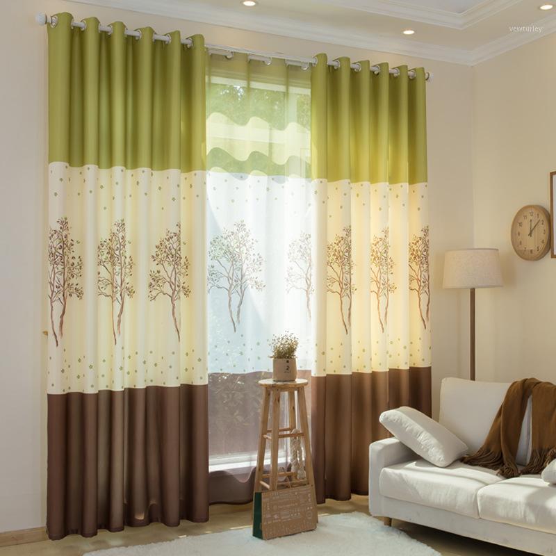 

byetee] Modern Tree Printed Curtains Tulle Living Room Window Door Curtain for Bedroom Luxury Blackout Drapes Design1, Tulle 2