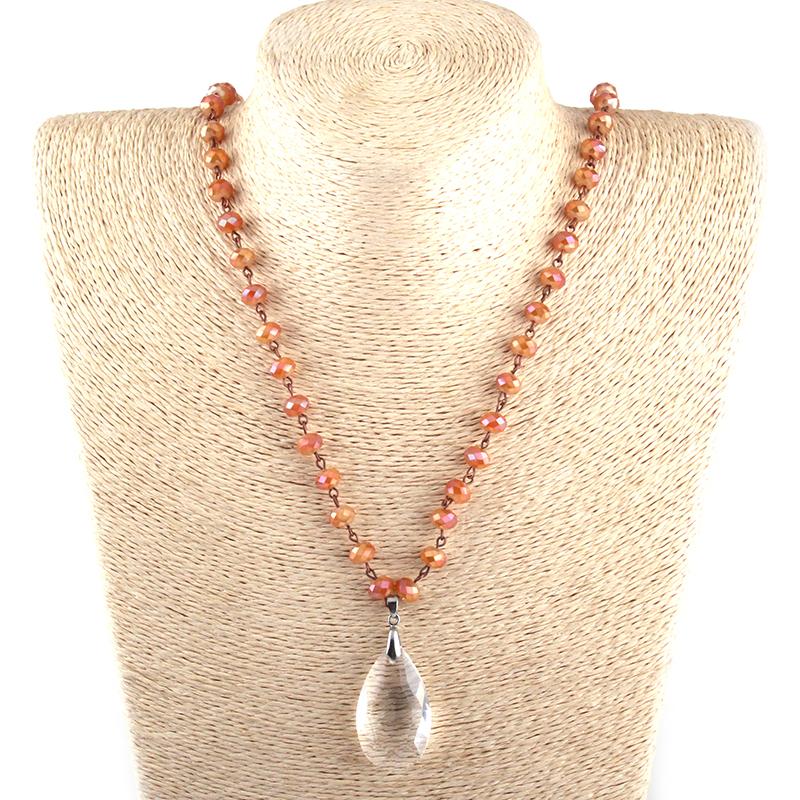 

MOODPC Fashion Bohemian Tribal Jewelry Glass Crystal Rosary Chain White Crystal Pendant Necklaces