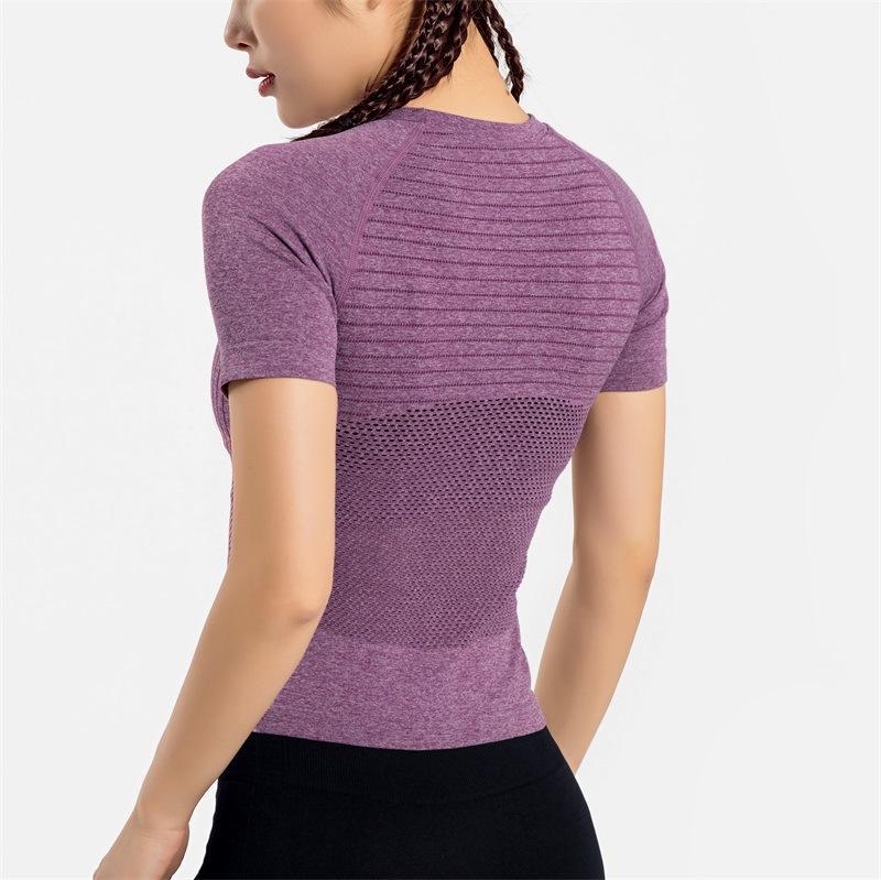

Seamless Sport Top Breathable Mesh Fitness T-shirt Women Running Yoga Top Training Short Sleeve Crop Quick Dry Workout1, Purple