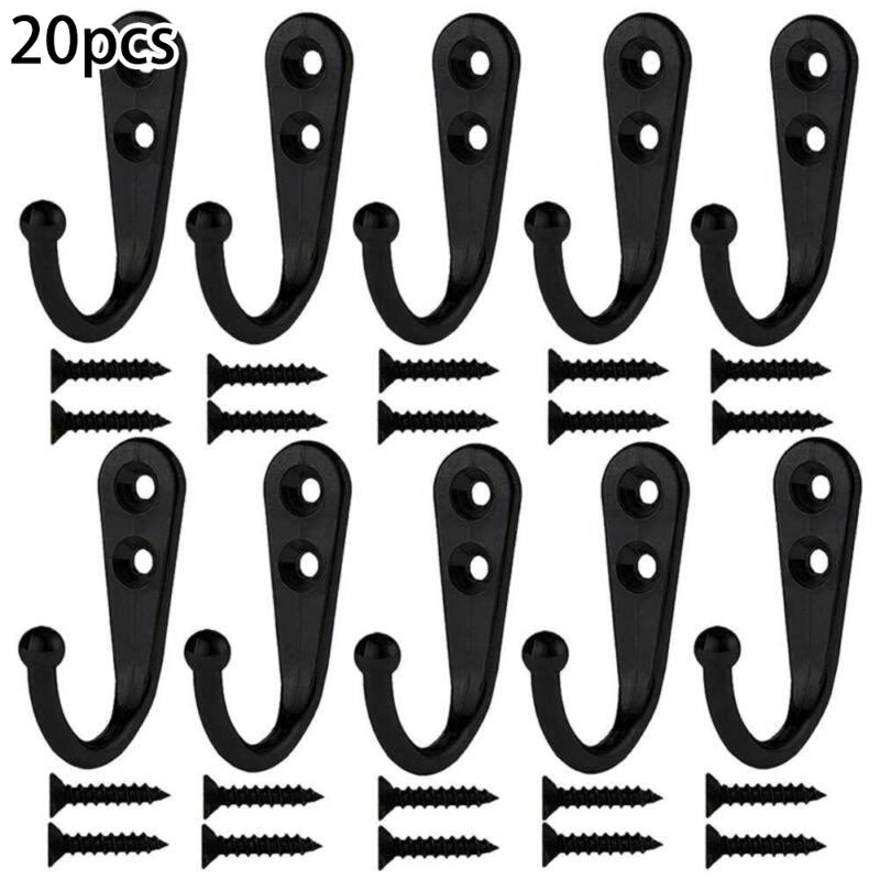 

20PCS Black/Silver Coat Hook Wardrobe Vintage Wall Hook Hat Robe Hats Bag Key Adhesive Wall Hanger