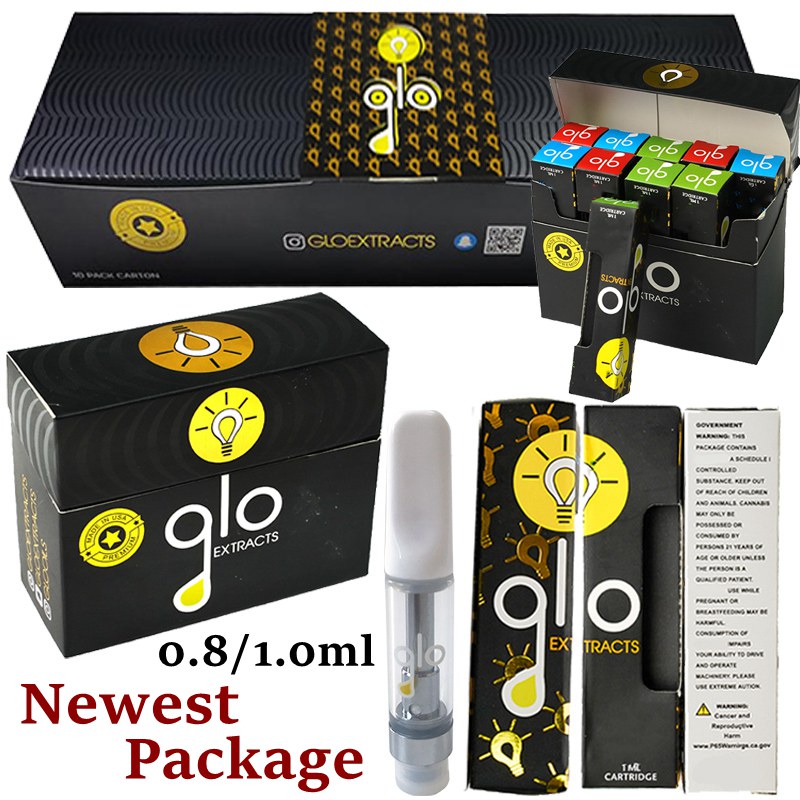 

Newest Packaging GLO Extracts Cartridges Empty Vape Pen 0.8ml 1ml Thick Oil Vaporizer Glass Tank 510 Ceramic Wax Atomizer E Cigarettes Carts