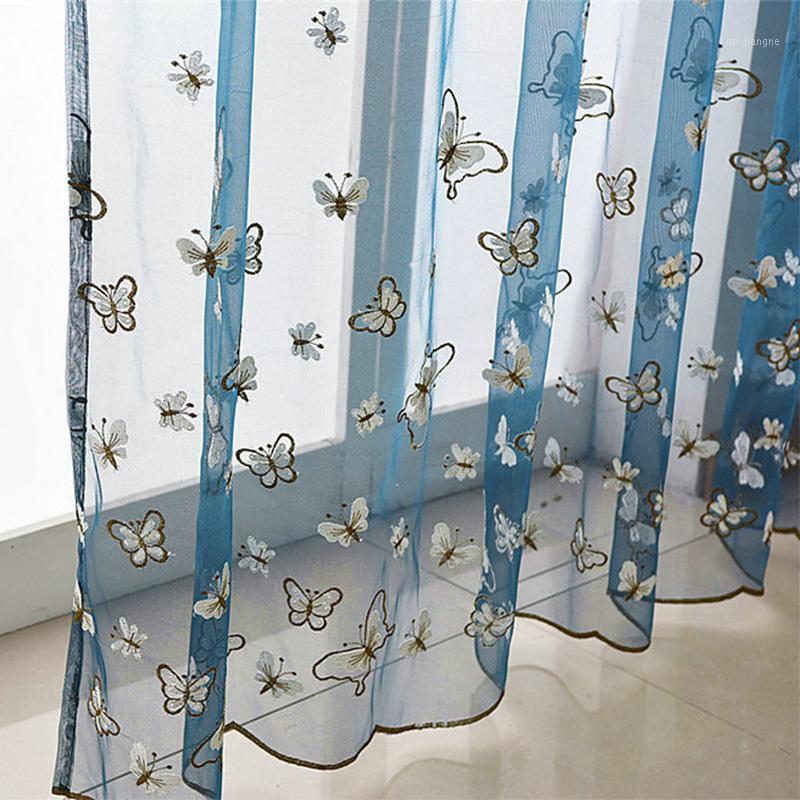 

Blue Tulle Curtains Butterflies Embroidered Curtain For Living Room Window Sheer Curtains Organza Voile Rideaux Voilage1, As pic