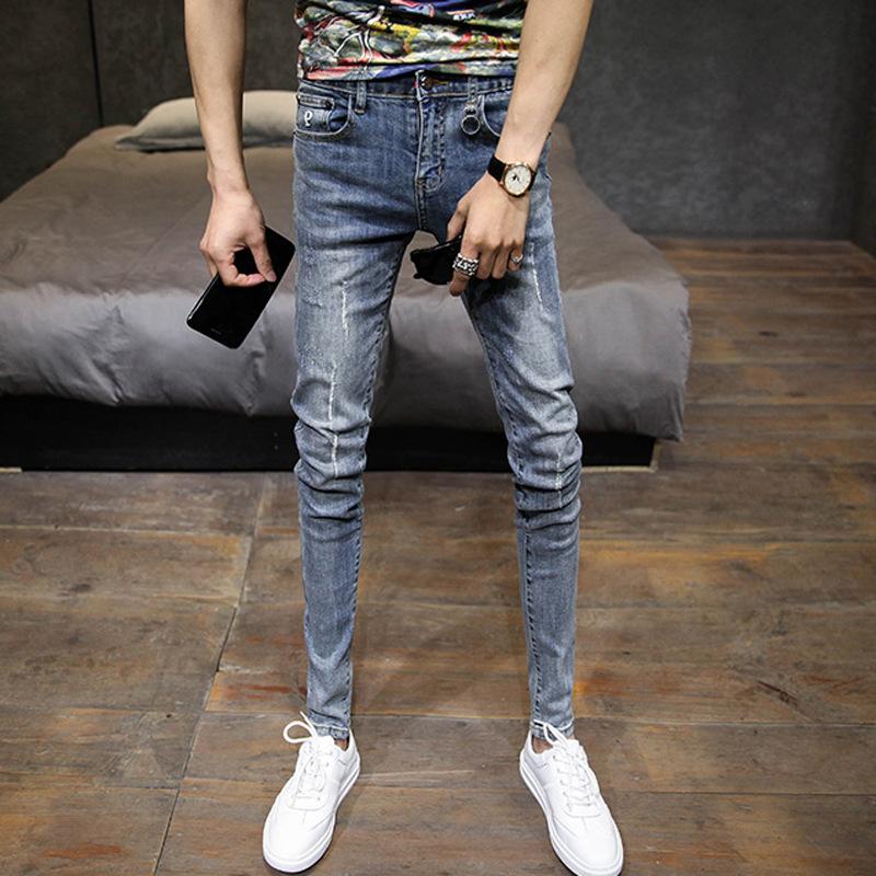 

Wholesale 2020 Fashion Casual Denim hip hop street skinny jeans men Frayed edging and rotten jeans for young men pencil pants, Blue