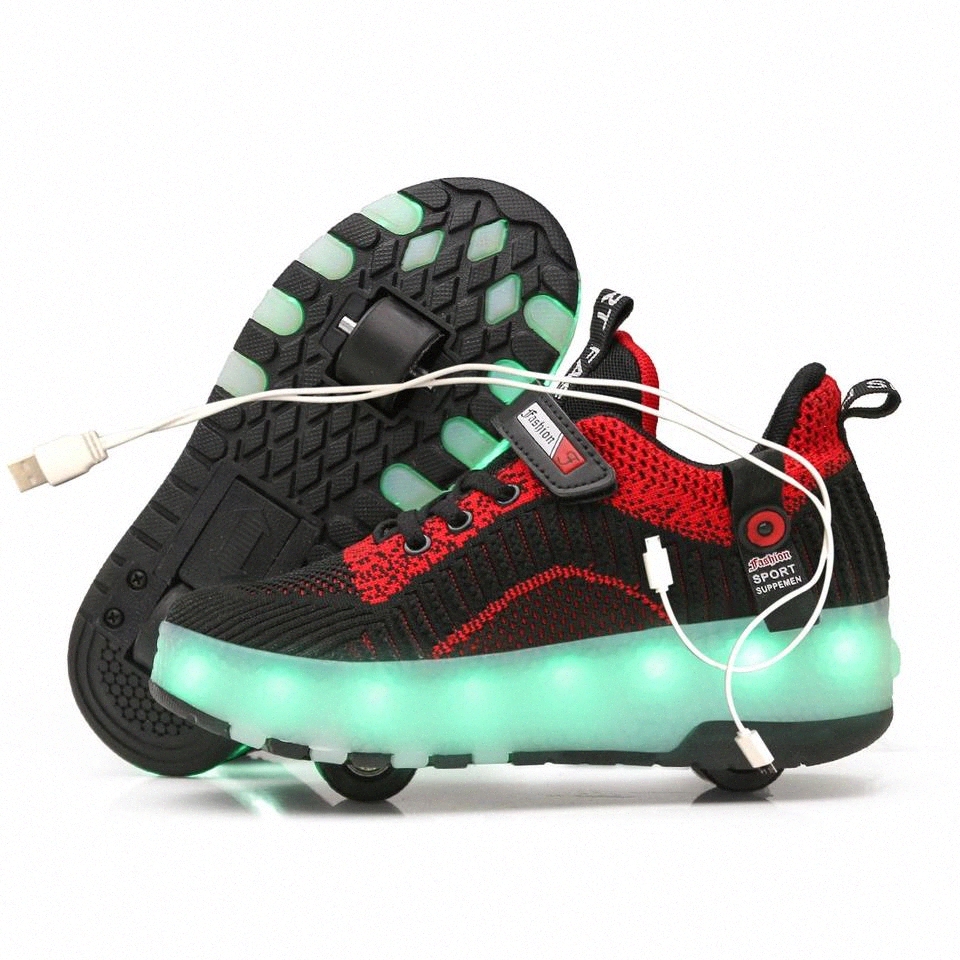 

2020 New USB charge LED Colorful Children Kids Fashion Sneakers with Two Wheels Roller Skate Shoes Boys Girls Shoes #A84u