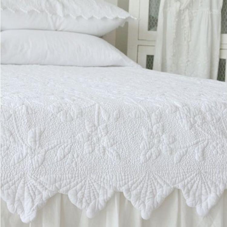 

100%cotton European style solid color full queen king size white pink gray embroidery patchwork quilt bedspread free shipping1
