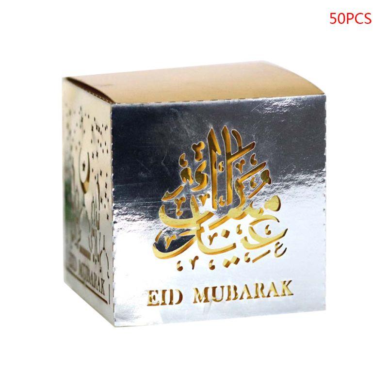 

50 Pcs Paper Hollow Eid Mubarak Candy Storage Box Ramadan Decoration Gift Box 875A