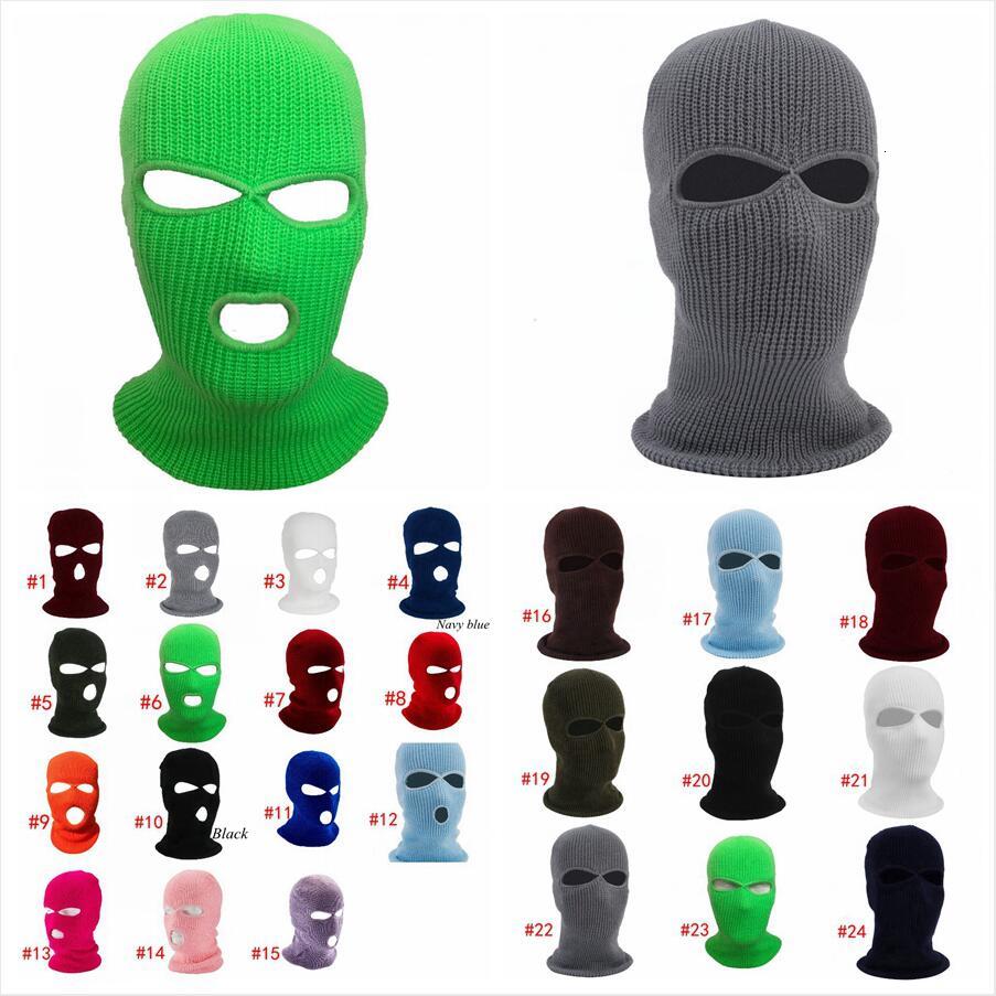 

Winter Three Hole Knitted Full Face Ski Mask Beanie Hat Cycling Stretch Outdoor Sports Men Wool Party Mask Dda652
