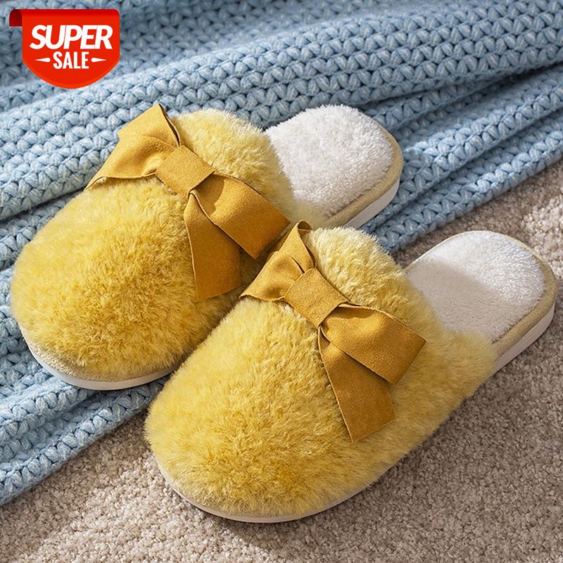 

Women Slippers with Fur Memory Foam Plush Womens Slippers Indoor Bow Home Warm Winter Cute Shoes for Girls #PB3A, Beige