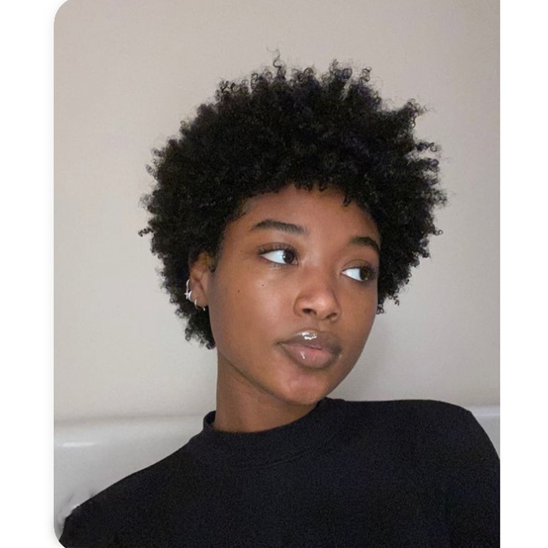 

Short Curly Pixie Cut Hair Wigs With Bangs Afro Kinky Curly Wigs With Bangs Brazilian Remy, Black