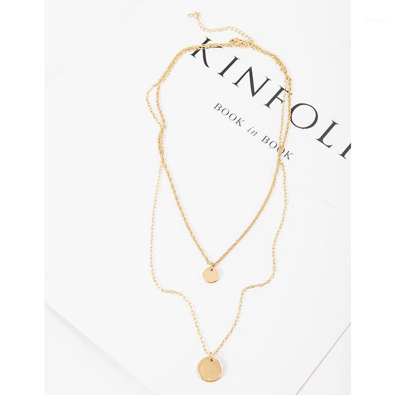 

Chokers Simple Layering Disc Pendant Necklaces For Women Ladies Double Layered Gold Color Choker Necklace Bohomian Jewelry1