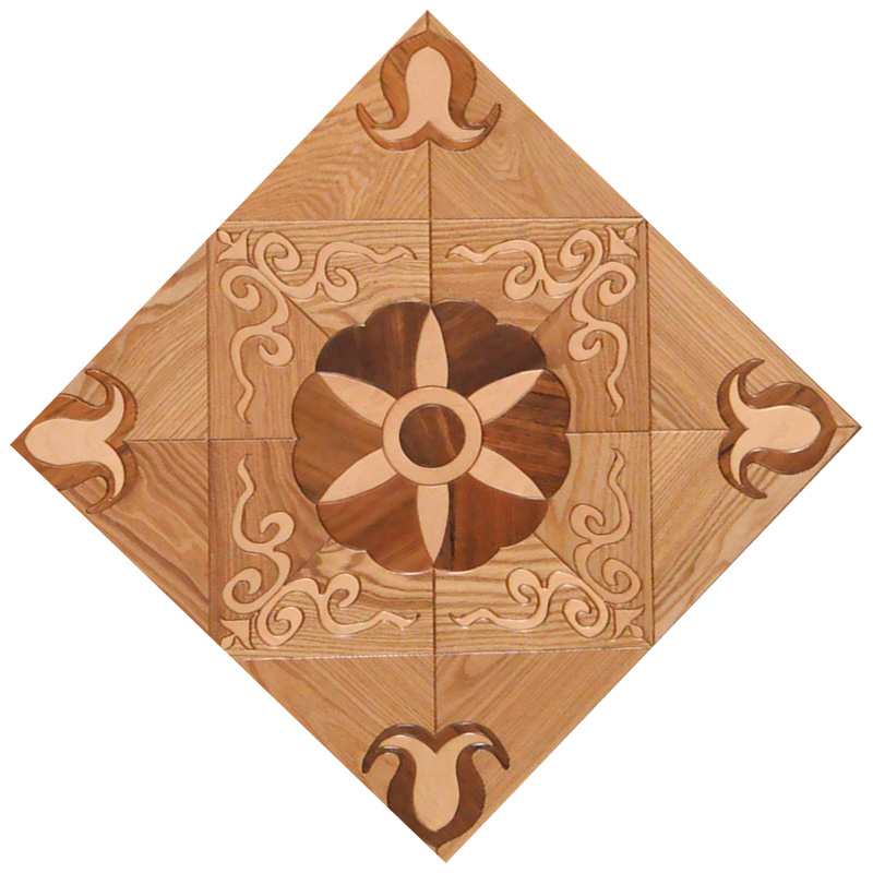 Natural Color White Oak wood floor marquetry medallion inlaid flooring home decor interior wallpaper panels tile art cladding carpet wooden-image-658819415