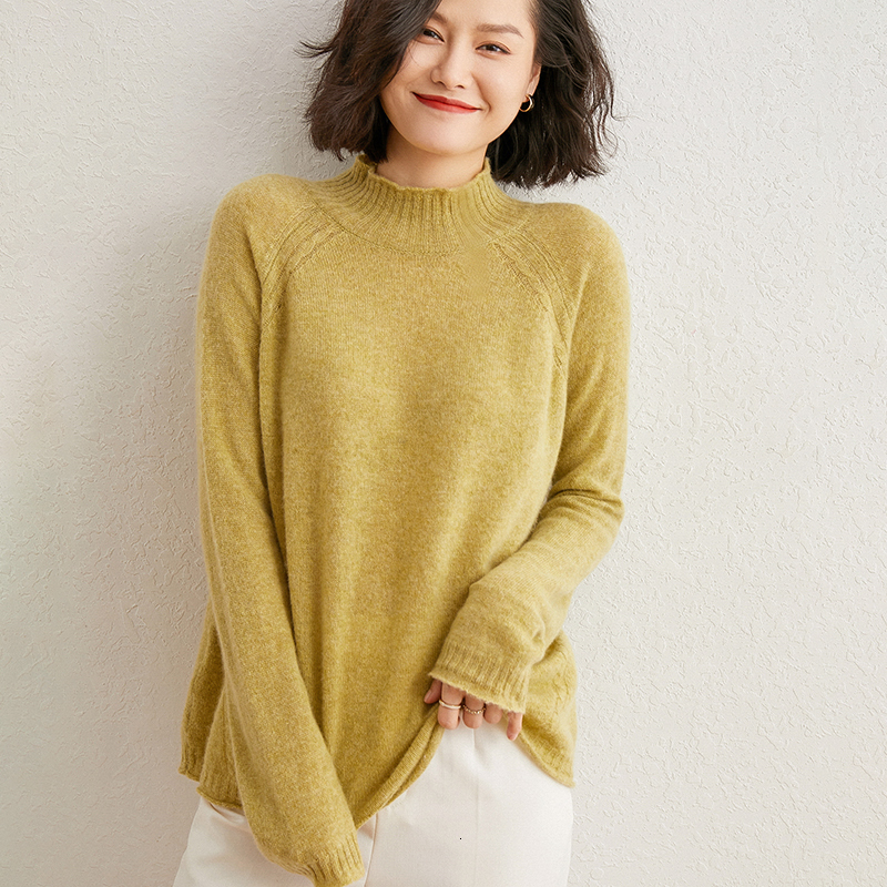 

2021 New Hot Sale 100% Goat Cashmere Knitted Sweaters for Woman Winter O-neck Loose Style Long Sleeve Pullovers Female Soft Tops 5bou, Camel